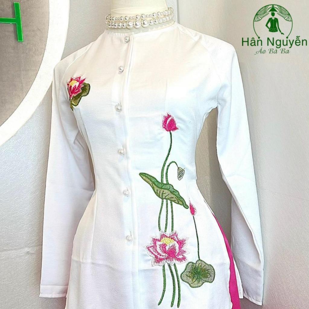 B.A83 - Bộ Bà Ba Lụa Thêu Hoa Sen (CÀI NÚT)