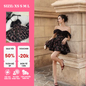 Đầm Xòe Công Chúa Bệt Vai Phối Lưới – Đầm Tiệc Tối, Nữ Tính, Gợi Cảm
