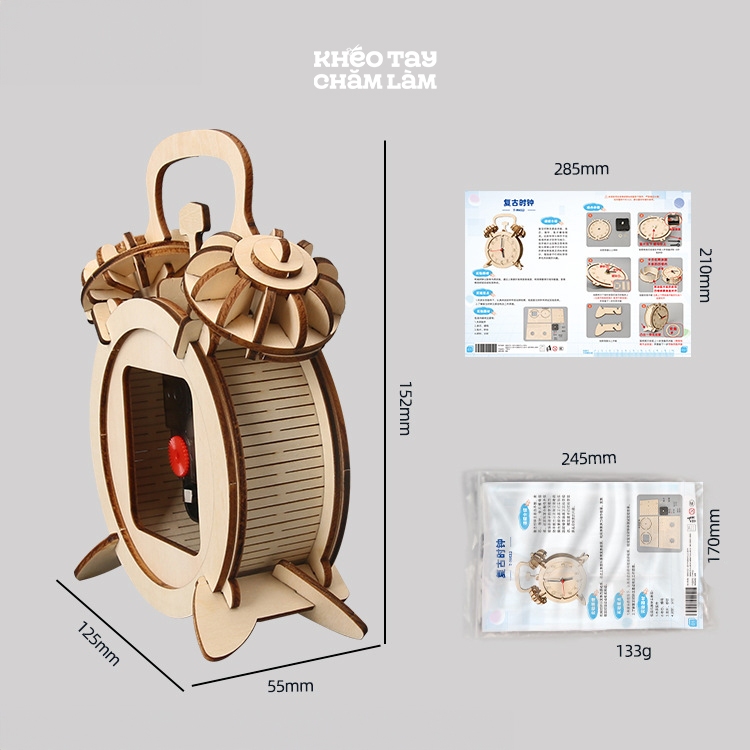 Mô hình đồng hồ gỗ 3D DIY – Đồ chơi lắp ghép sáng tạo, thí nghiệm khoa học cho học sinh