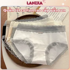 Quần lót cotton nữ cao cấp êm ái thoáng khí cạp vừa tôn dáng viền ren đính nơ xinh xắn LANIXA L5509