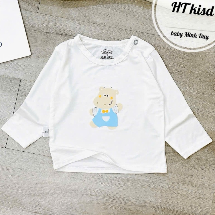 ÁO DÀI TAY chất thun lạnh NỀN TRẮNG KEM họa tiết thú đáng yêu, có cúc cài vai cho bé từ 4-14kg Mesocshop