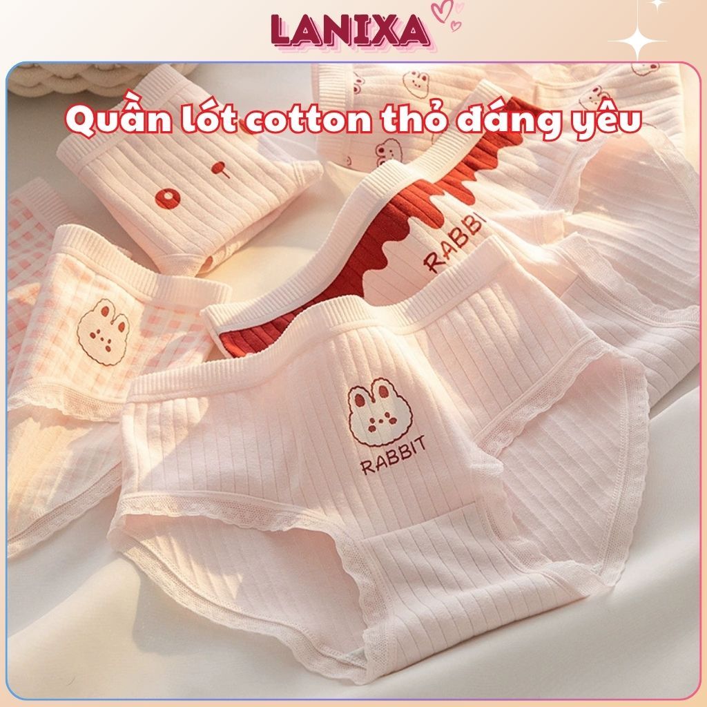 Quần lót nữ cotton ren viền kháng khuẩn khử mùi cạp vừa ôm dáng in hình cute dễ thương Lanixa LY11
