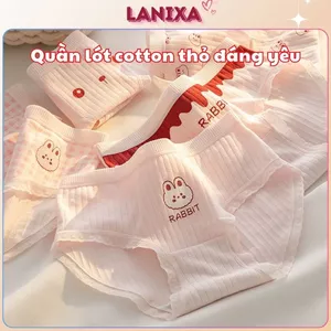Quần lót nữ cotton ren viền kháng khuẩn khử mùi cạp vừa ôm dáng in hình cute dễ thương Lanixa LY11