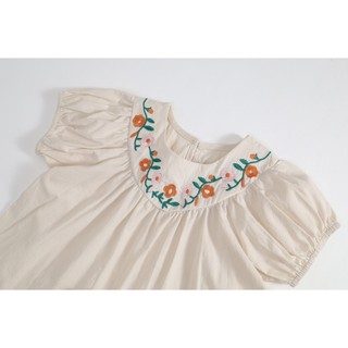 Set Bộ Bé Gái, Set Bộ Ngắn Tay Màu Be Tay Bồng Phối quần Short Màu Cam Cho Bé