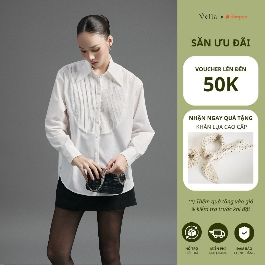 Áo sơ mi dài tay công sở nữ trắng đen thanh lịch Vella Fashion VA25069