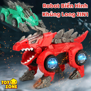 Đồ Chơi Xe Ô Tô Biến Hình Khủng Long 2IN1 Có Đèn Nhạc Vui Nhộn Tự Động Biến Hình Và Chuyển Hướng Khi Va Chạm-Quà Tặng Bé