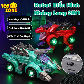 Đồ Chơi Xe Ô Tô Biến Hình Khủng Long 2IN1 Có Đèn Nhạc Vui Nhộn Tự Động Biến Hình Và Chuyển Hướng Khi Va Chạm-Quà Tặng Bé