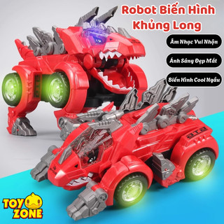 Đồ Chơi Xe Ô Tô Biến Hình Khủng Long 2IN1 Có Đèn Nhạc Vui Nhộn Tự Động Biến Hình Và Chuyển Hướng Khi Va Chạm-Quà Tặng Bé