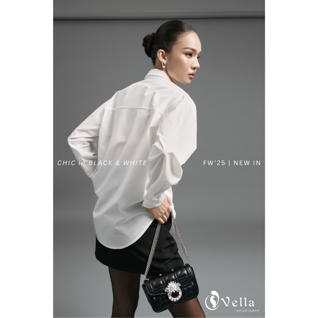 Áo sơ mi dài tay công sở nữ trắng đen thanh lịch Vella Fashion VA25069