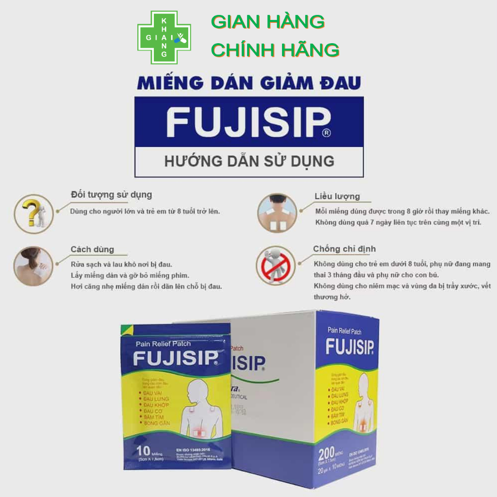Miếng dán giảm đau nhức Fujisip 7.5cmx5cm (Gói 10 miếng)