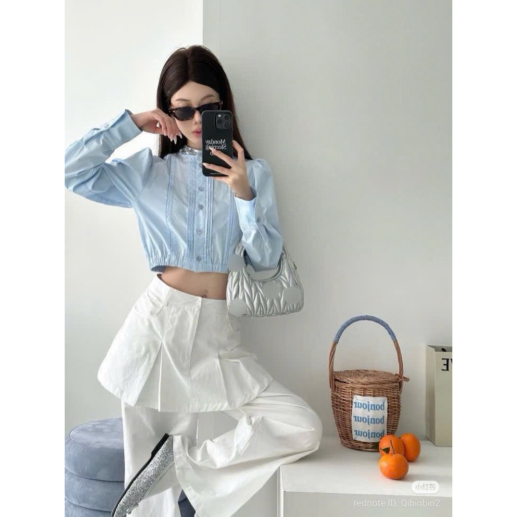 Túi Mi.uu quai tròn da mềm size 17 cầm tay đeo chéo sang chảnh ko hộp
