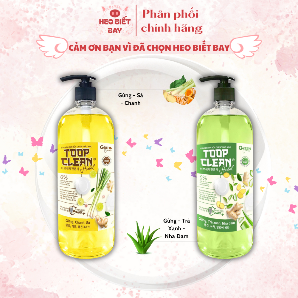 Nước Rửa Chén Thơm Sạch Kin Kít Toop Clean 1L và 1,5L - Tinh Chất Thảo Mộc, An Toàn Da Tay