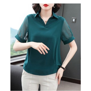 Áo Thun Nữ Trung Niên Ngắn Tay Phối Ren Thanh Lịch SM41