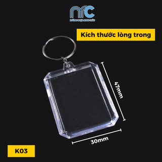 50 Phôi móc khoá, Phôi móc khoá trong suốt 2 mặt - Đa dạng kích thước (Không in nội dung)
