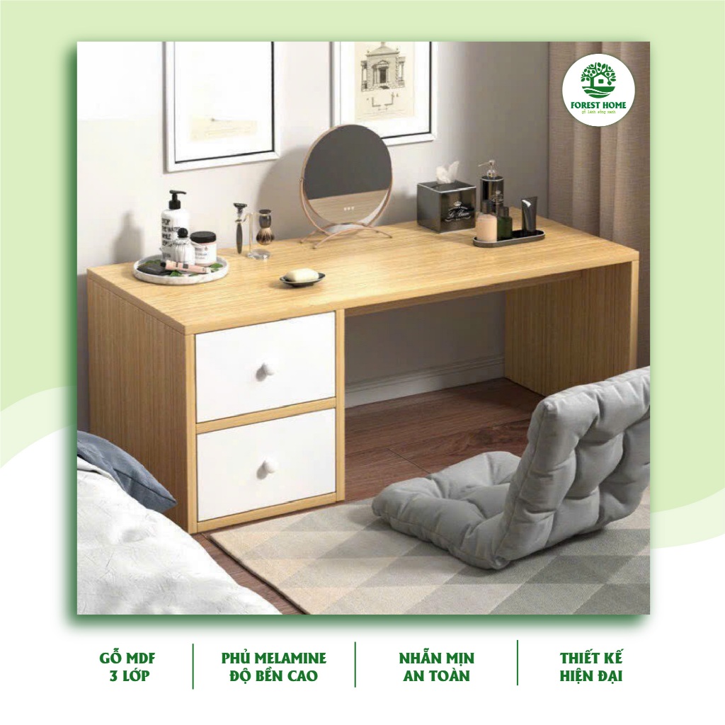 Bàn Trang Điểm Ngồi Bệt FOREST HOME, Bàn Làm Việc Ngồi Bệt 2 Ngăn Kéo, Chất Liệu Gỗ MDF Cao Cấp