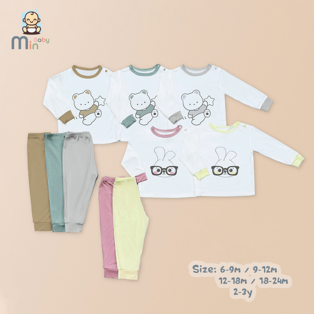 Bộ Dài Tay Cho Bé Anminaza Vải Sợi Tre Mềm Mịn Và Co Dãn - Hàng Chính Hãng AMI0253