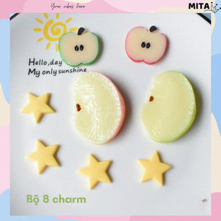 Bộ 8 Sticker, Charm 3D chủ đề Táo lát nhựa cứng gắn Dép Sục, Cá Sấu Mita JB-396
