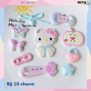 Bộ 10 Sticker, Charm 3D chủ đề Mèo Táo nhựa cứng gắn Dép Sục, Cá Sấu Mita JB-391