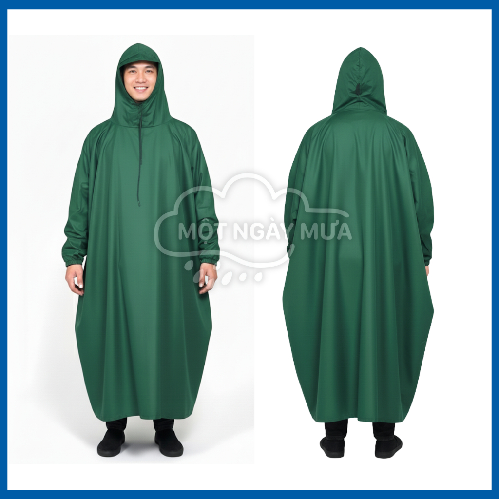 Áo Mưa Một Người Liền Bít Toàn Thân (Vải Da Cá Cao Cấp) - Siêu Chống Thấm, Không Bí, Chắn Gió