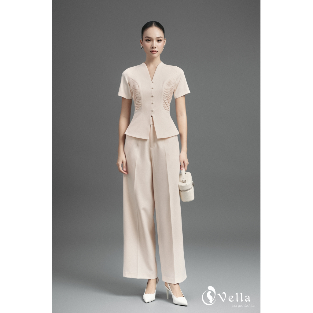 Set công sở nữ áo peplum ngắn tay & quần culottes suông tôn dáng Vella VA25078