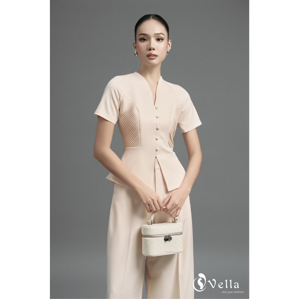 Set công sở nữ áo peplum ngắn tay & quần culottes suông tôn dáng Vella VA25078