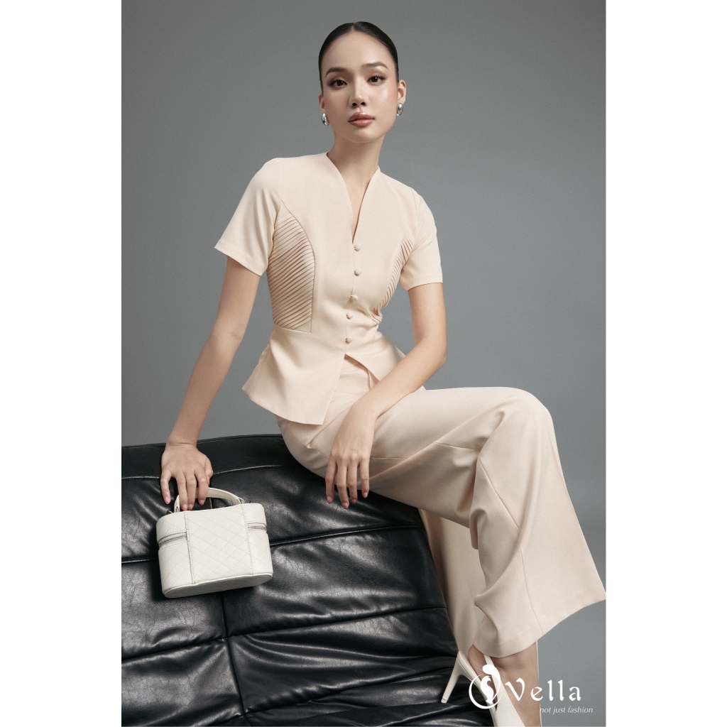 Set công sở nữ CELA quần culottes ống suông & áo peplum ngắn tay VQ25079