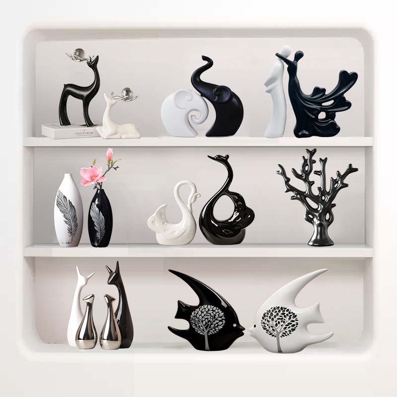 Tượng các mẫu sứ đen trắng decor nhà cửa