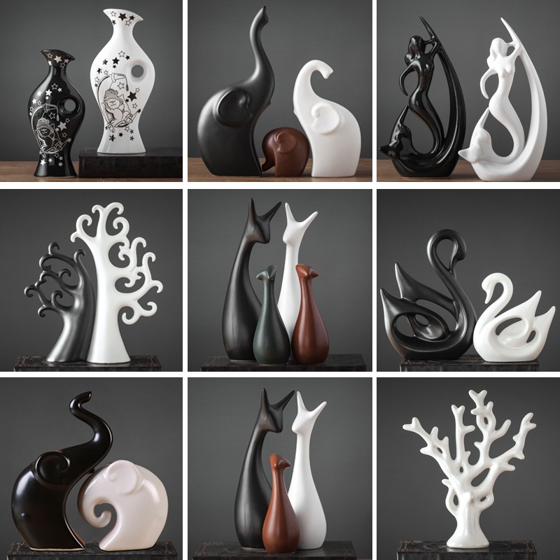 Tượng các mẫu sứ đen trắng decor nhà cửa