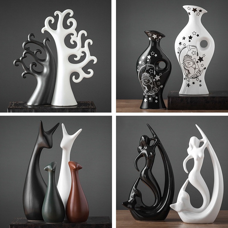 Tượng các mẫu sứ đen trắng decor nhà cửa