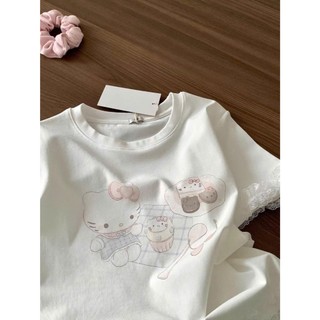 Áo babytee dành cho nữ phối ren tay ren gấu xinh xỉu chất liệu mềm mại và thoải mái cực xinh