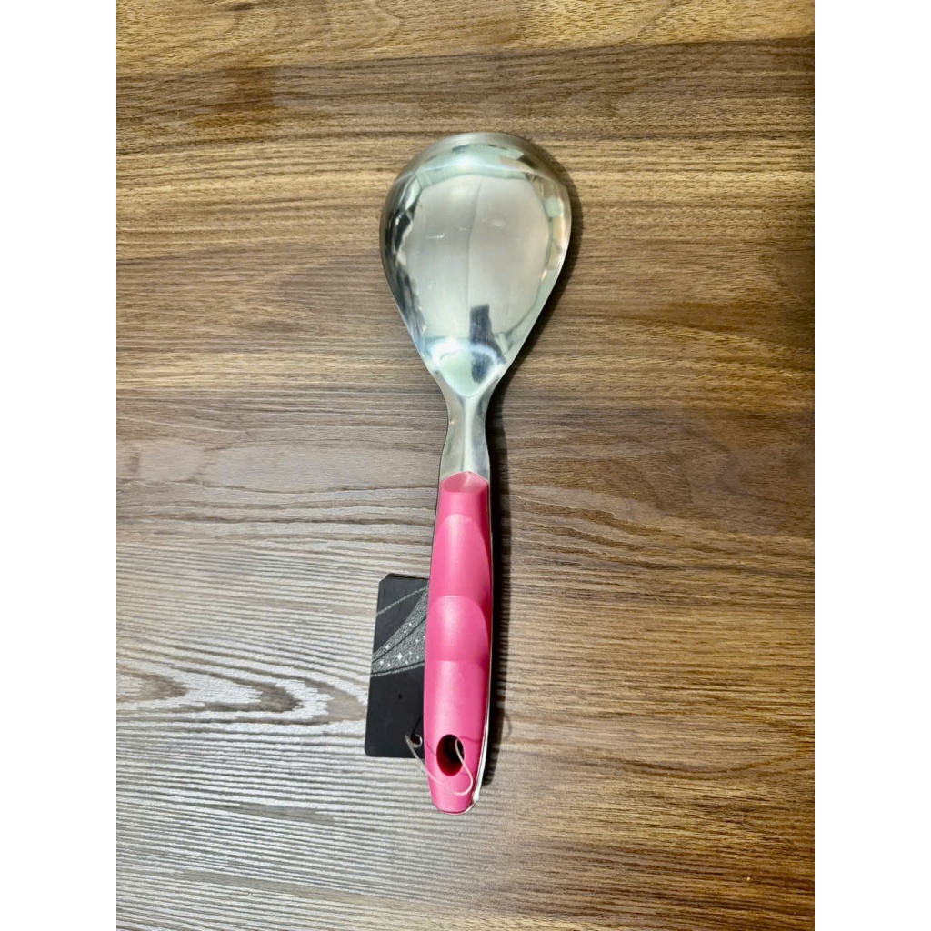 Vá Inox Cán Nhựa Hồng - Vá Sạn Inox Lớn, Vá Canh, Vá Cơm Hàng Dày Cao Cấp
