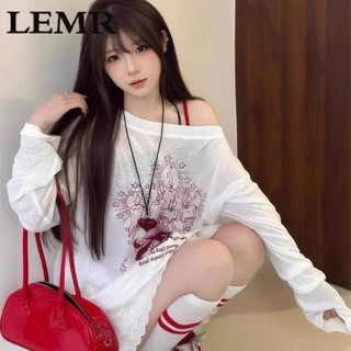 Áo thun lệch vai điệu đà dành cho nữ dài tay from rộng in nơ đỏ chất cotton mềm mịn dễ phối đồ