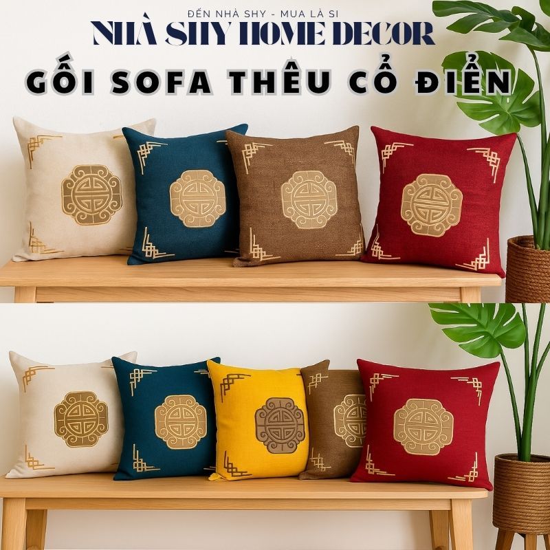Gối Tựa Sofa Họa Tiết Cổ Điển - Gối Trang Trí Phòng Khách Size 45x45cm - Nhà Shy Home Decor