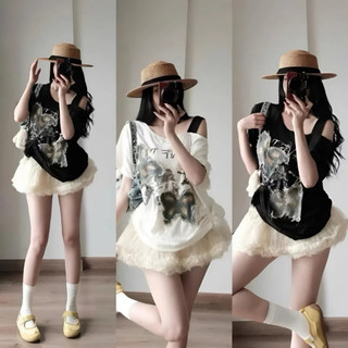Áo Thun Kiểu Bigsize Nữ, Áo Kiểu Lệch Vai In Hình Dễ Thương Xinh Xắn Vải Xước Mềm Chubby A316