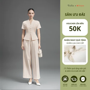 Set công sở nữ CELA quần culottes ống suông & áo peplum ngắn tay VQ25079