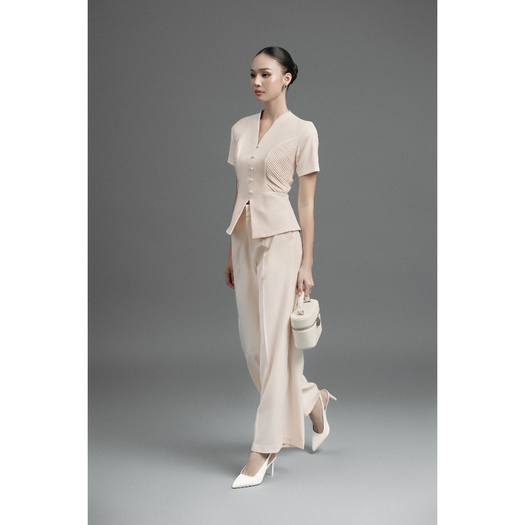 Set công sở nữ CELA quần culottes ống suông & áo peplum ngắn tay VQ25079