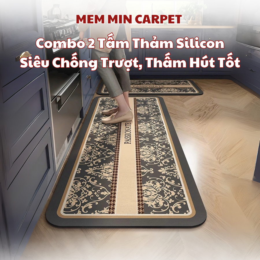 (TH113) Thảm Bếp Silicon MemMinCarpet Siêu Thấm Nước, Chống Trượt Kích Thước 40x60cm và 40x120cm