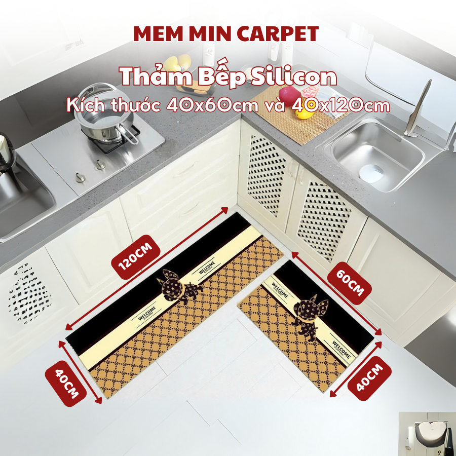 (TH113) Thảm Bếp Silicon MemMinCarpet Siêu Thấm Nước, Chống Trượt Kích Thước 40x60cm và 40x120cm