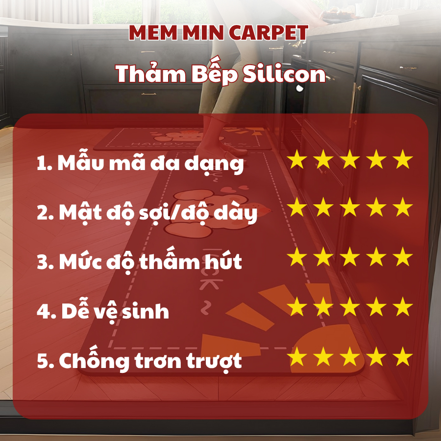(TH113) Thảm Bếp Silicon MemMinCarpet Siêu Thấm Nước, Chống Trượt Kích Thước 40x60cm và 40x120cm