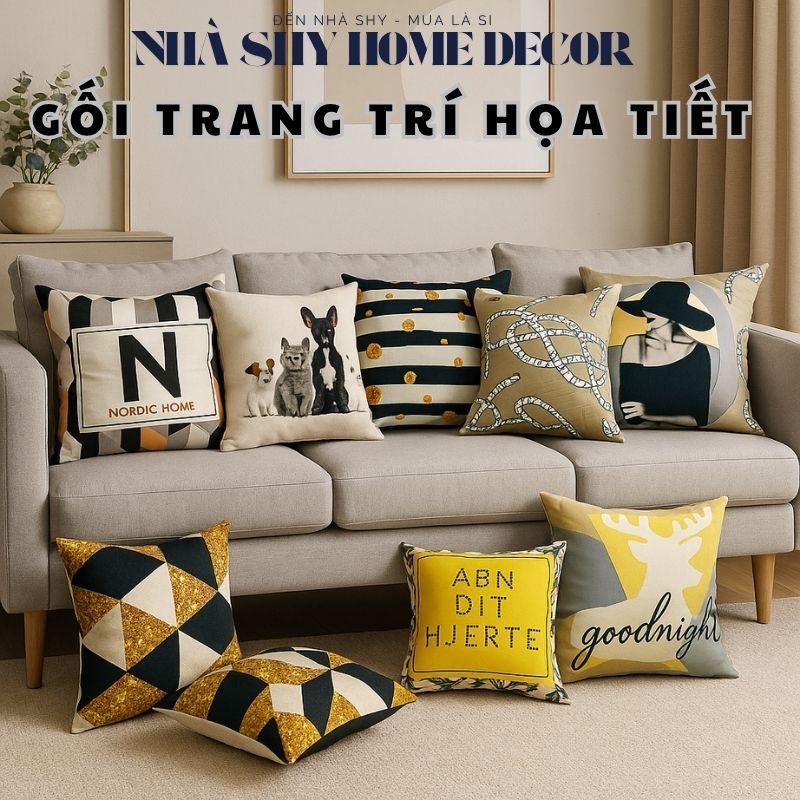 Gối Tựa Lưng Bố Gai - Gối Sofa Trang Trí Họa Tiết Kẻ Sọc Vàng Đen Size 45x45cm - Nhà Shy Home Decor