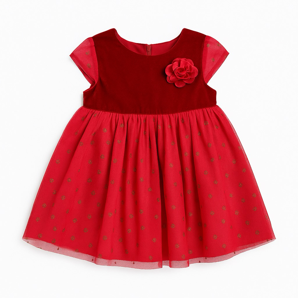 Váy Bé Gái Ngắn Tay Xuất Dư C5529 L071 – Đầm Xinh Cho Bé 3–36M (3–15kg), Mềm Mát, Dễ Thương