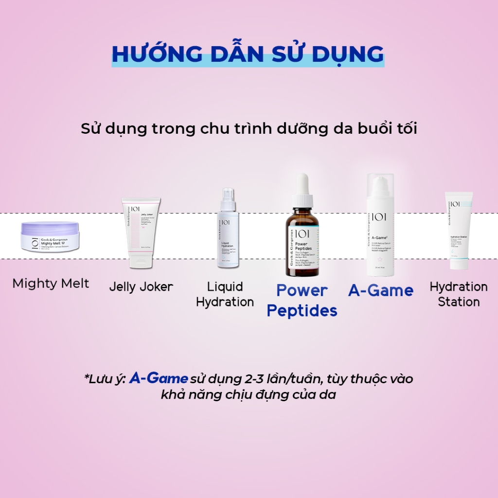 Bộ đôi trẻ hóa, tăng sinh collagen, giảm nhăn cải thiện làn da đàn hồi Geek&Gorgeous Power Peptides + A-Game 30ml+30ml | BigBuy360 - bigbuy360.vn