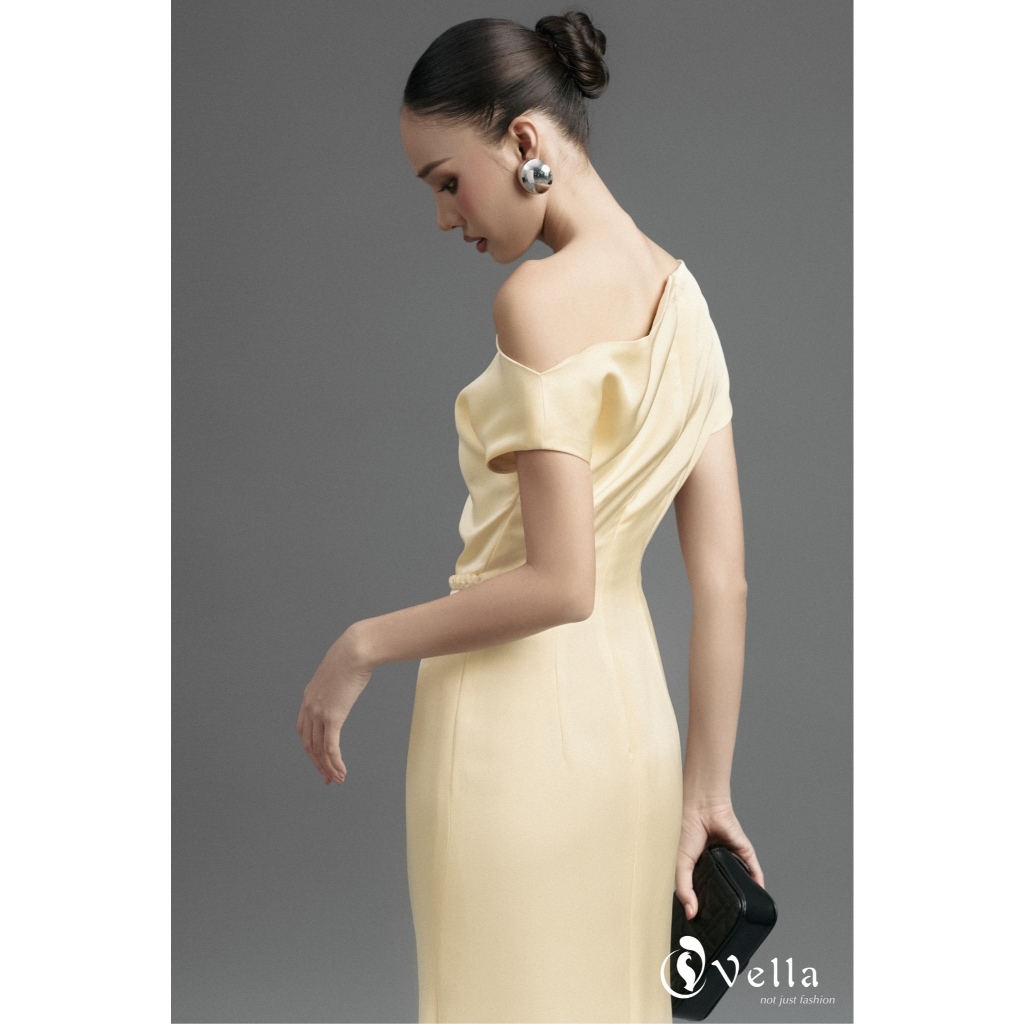 Đầm nữ đi tiệc lệch vai sang trọng màu trắng, vàng, đen, đỏ Vella Fashion VD24109 - EMMA Dress