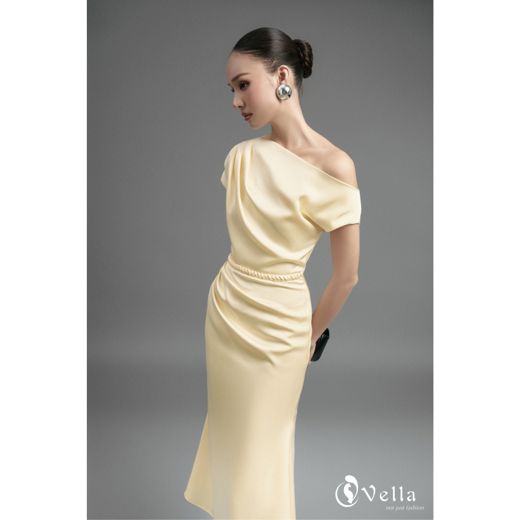 Đầm nữ đi tiệc lệch vai sang trọng màu trắng, vàng, đen, đỏ Vella Fashion VD24109 - EMMA Dress