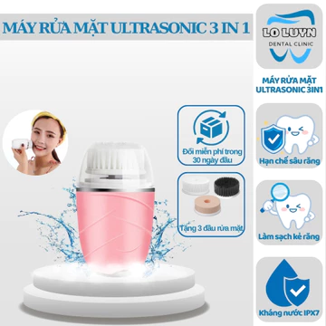 Máy rửa mặt xoay Ultrasonic E001, máy rửa mặt 3 in1 làm sạch sâu da mặt, giảm bã nhờn, mụn cám