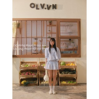 Set OLV áo và chân váy nữ babydoll Striped Ruffled Puff Sleeve Set nhiều màu phù hợp đi chơi