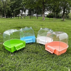 Bồn Tắm Cho Chim Nhựa PVC Gắn Ngoài Lồng Có Mái Che Cho Vẹt Chào Mào Yến Phụng Họa Mi