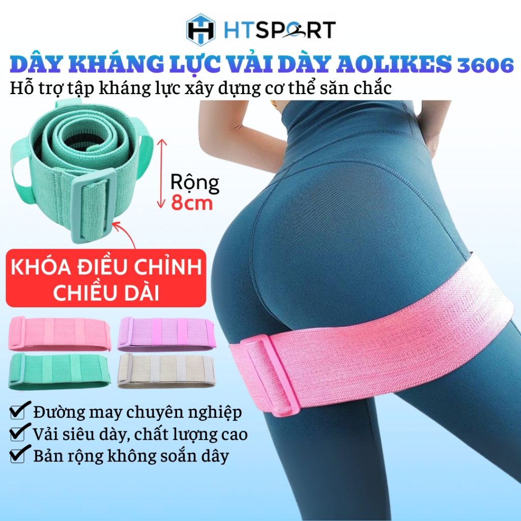 Dây Kháng Lực Vải Dày Có Khóa Điều Chỉnh Cao Cấp Aolikes AL3606, MiniBand Đàn Hồi Tập Gym Chân Mông