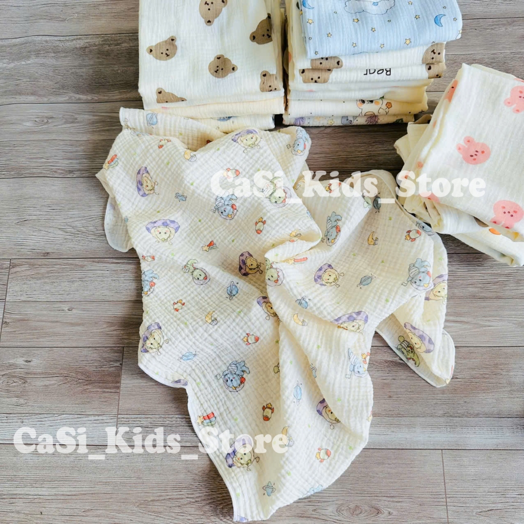 Khăn Tắm Quấn Đa Năng Cho Bé Vải Xô Muslin 2 Lớp Cao Cấp 70x90cm CaSi