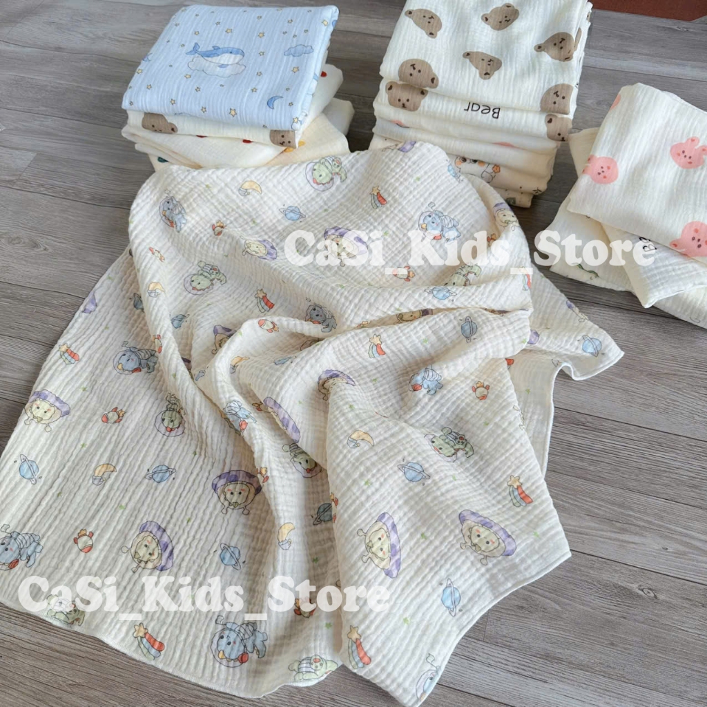 Khăn Tắm Quấn Đa Năng Cho Bé Vải Xô Muslin 2 Lớp Cao Cấp 70x90cm CaSi